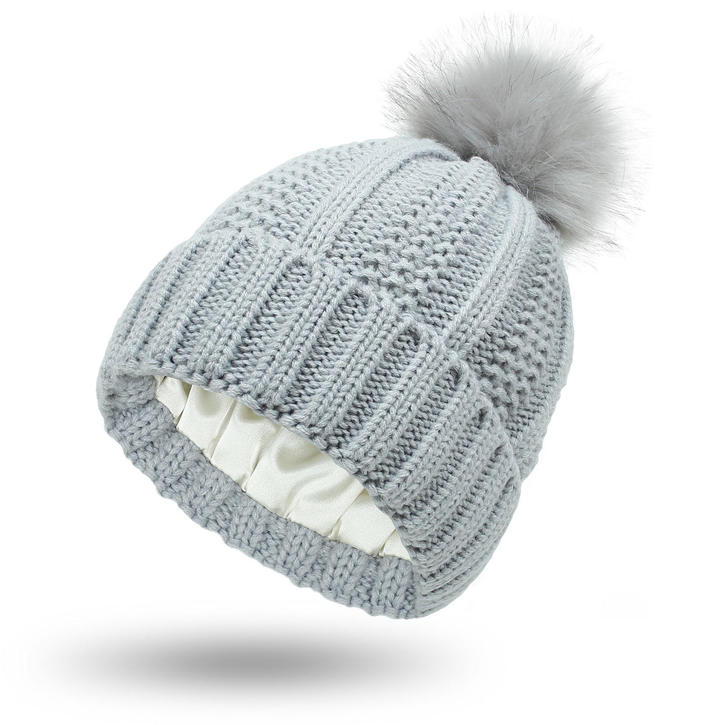 Winter Knitted Hats Fashion Stretchy Lined Skull Hats For Women Faux Fur Pom Pom Hat Keep Warming Beanie Hat